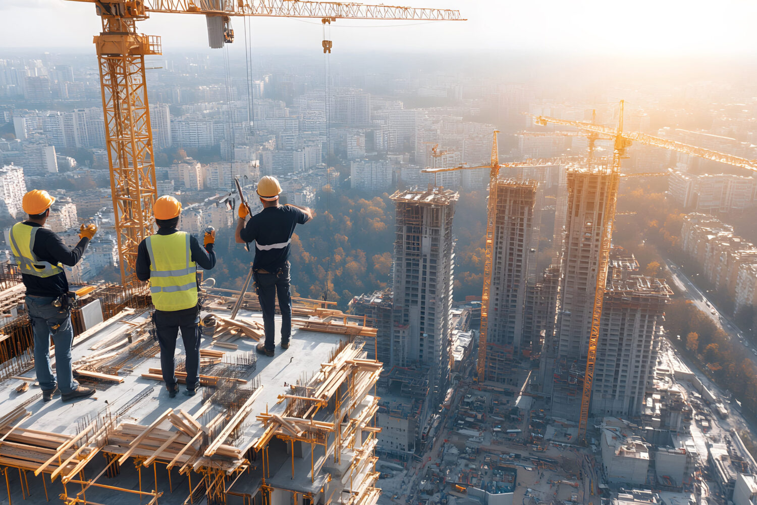 construction company leaders discussing hiring decisions and job offers